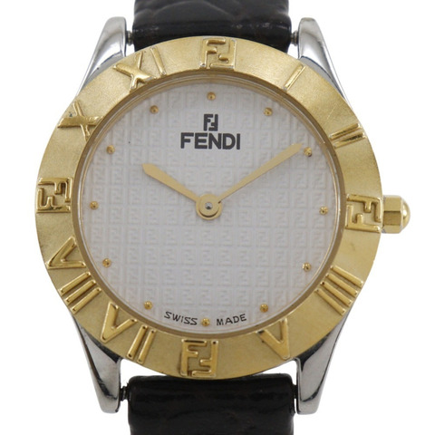 Fendi FENDI 2000L 女士腕錶，鍍金不鏽鋼錶殼，石英指針式顯示，白色錶盤