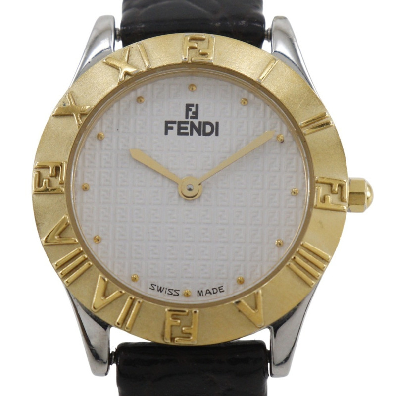 Fendi FENDI 2000L 女士腕錶，鍍金不鏽鋼錶殼，石英指針式顯示，白色錶盤-0