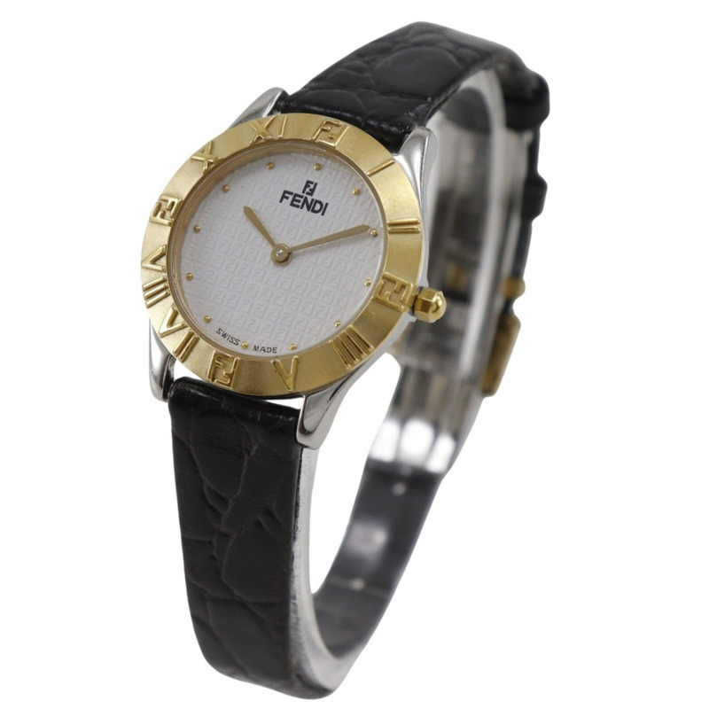 Fendi FENDI 2000L 女士腕錶，鍍金不鏽鋼錶殼，石英指針式顯示，白色錶盤-1