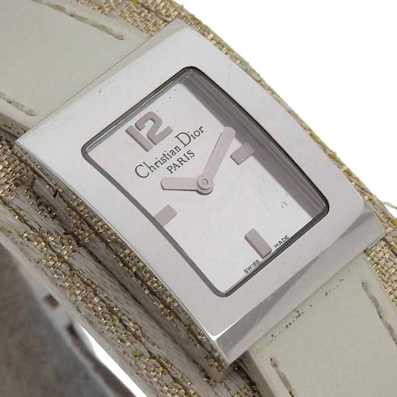 Christian Dior Maris腕錶 D78-109 不鏽鋼錶殼搭配閃亮皮革錶帶，石英指針式顯示，銀色錶盤，女士款-2