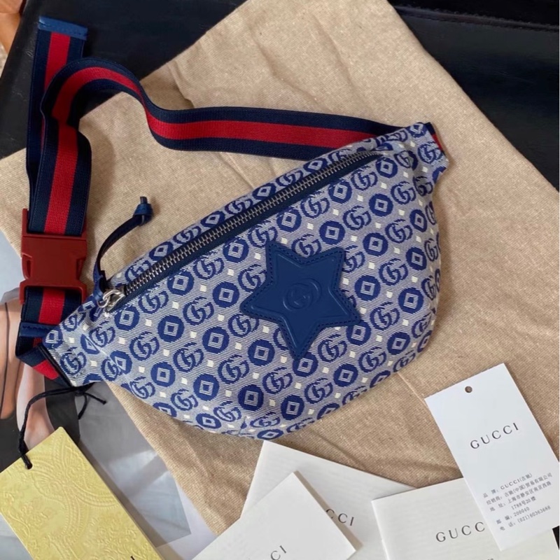 gucci 滿logo星星印花藍色兒童腰包胸包25*14*3cm 全新閒置配件塵袋-4