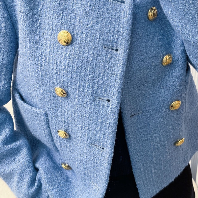 98新Celine/賽琳/WX108611/霧霾藍雙排扣短款外套/34碼-1