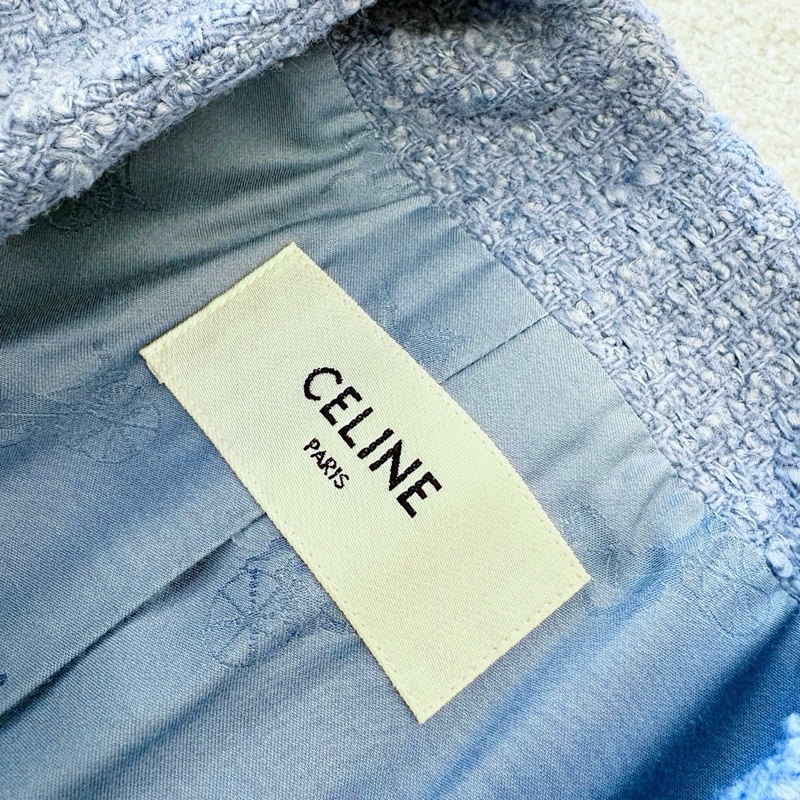 98新Celine/賽琳/WX108611/霧霾藍雙排扣短款外套/34碼-4