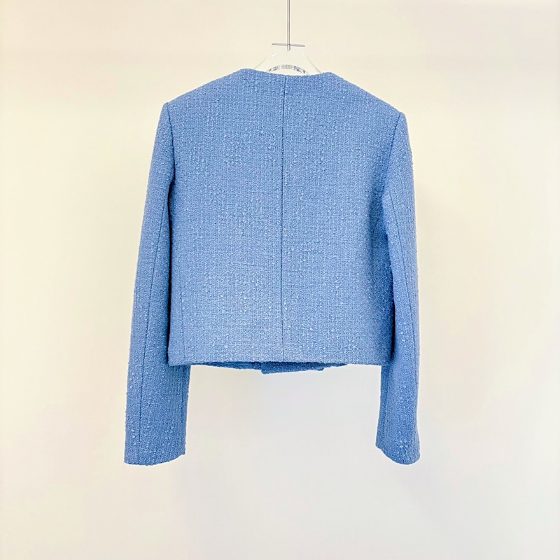 98新Celine/賽琳/WX108611/霧霾藍雙排扣短款外套/34碼-5