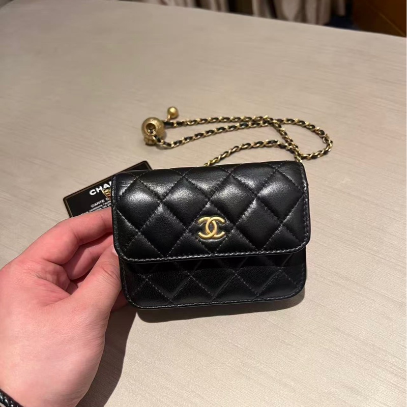 Chanel/香奈兒黑金珠金球腰包mini woc鏈條包 31開 單肩腰包胸包都可以 極品小可愛-0