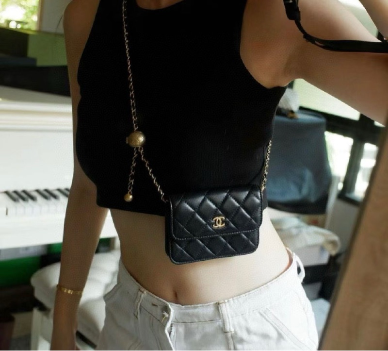 Chanel/香奈兒黑金珠金球腰包mini woc鏈條包 31開 單肩腰包胸包都可以 極品小可愛-2