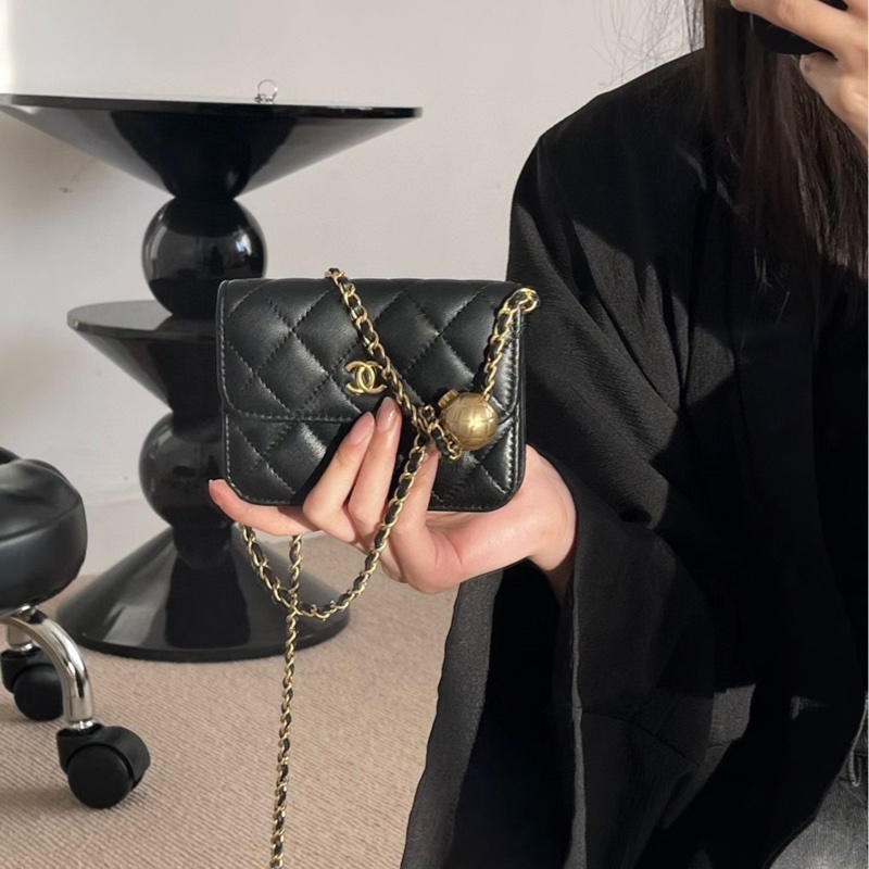 Chanel/香奈兒黑金珠金球腰包mini woc鏈條包 31開 單肩腰包胸包都可以 極品小可愛-4