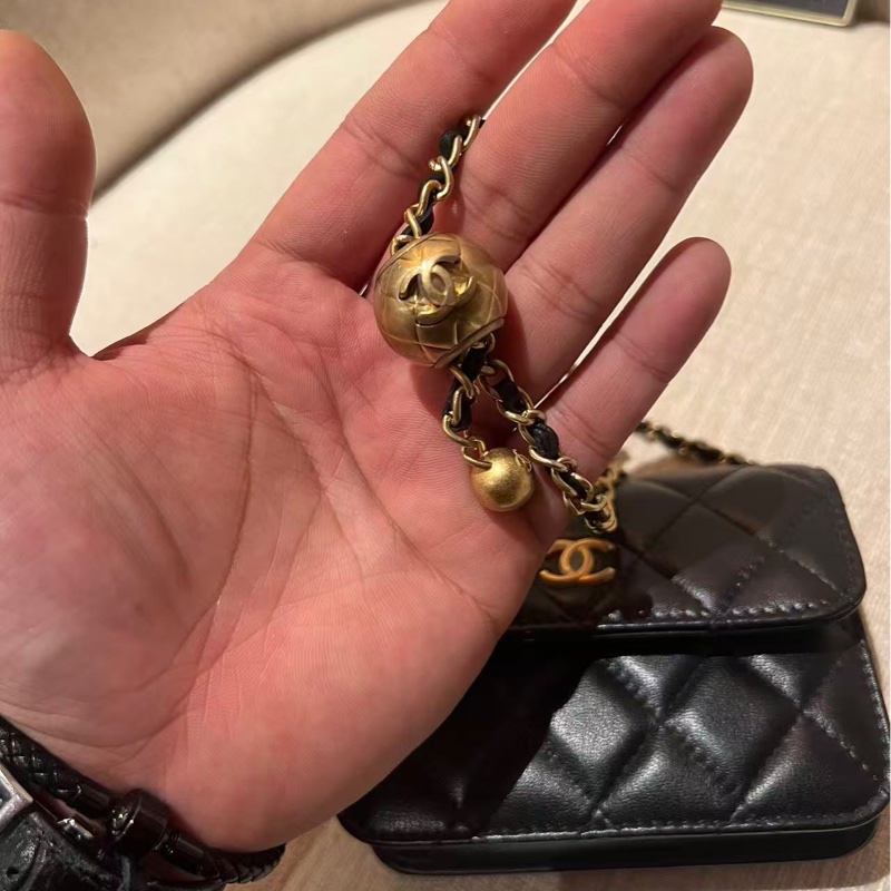 Chanel/香奈兒黑金珠金球腰包mini woc鏈條包 31開 單肩腰包胸包都可以 極品小可愛-5