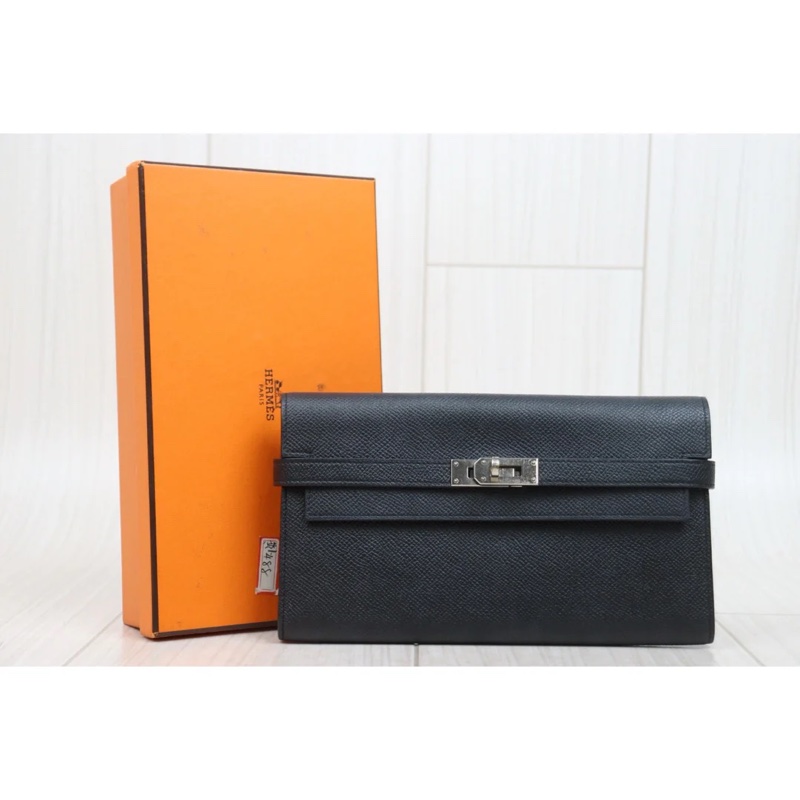 Hermes 愛馬仕 黑銀Long Kelly 長夾-0
