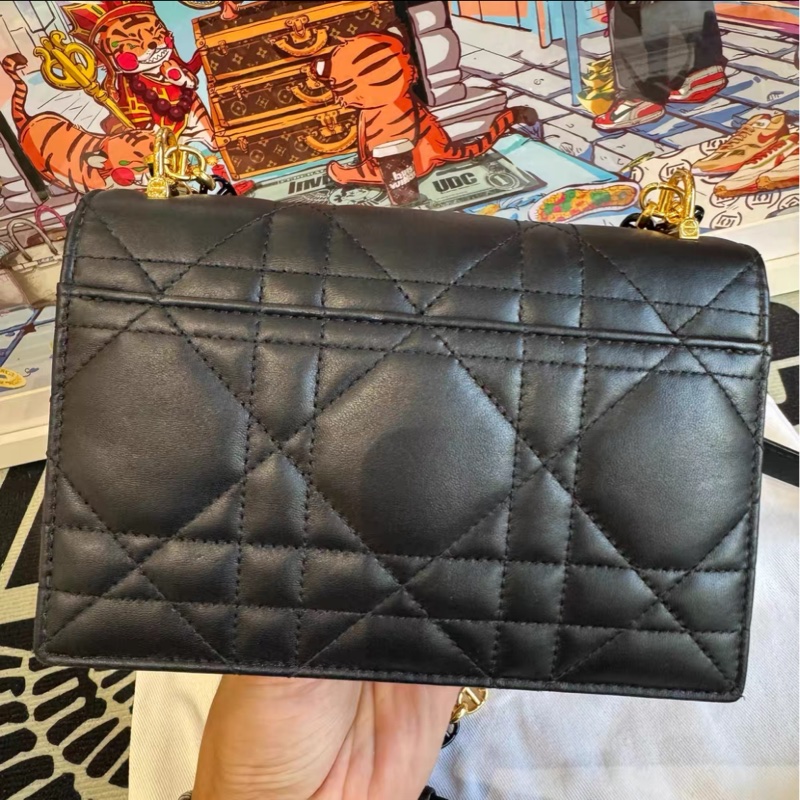 全網最低價 Dior Caro 黑金琺瑯鏈條包 97%新-2