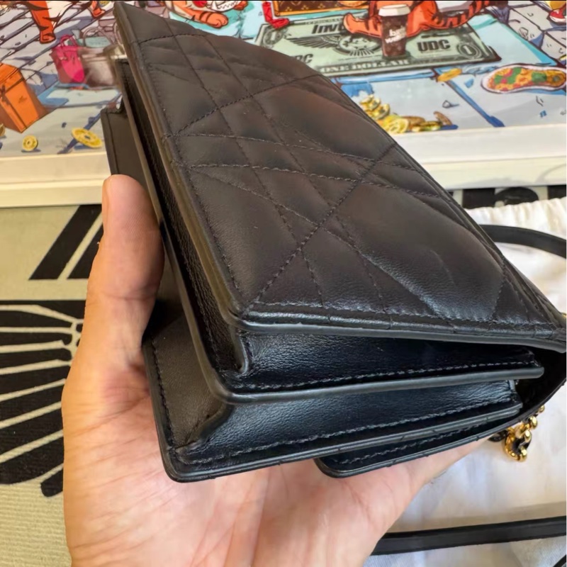 全網最低價 Dior Caro 黑金琺瑯鏈條包 97%新-5
