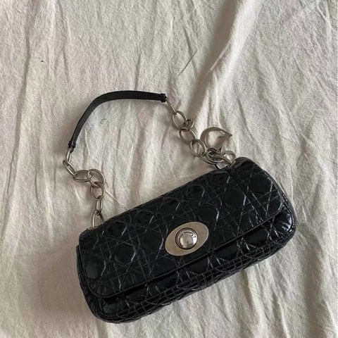 全網最低價 Dior 黑銀羊皮 中古戴妃手袋