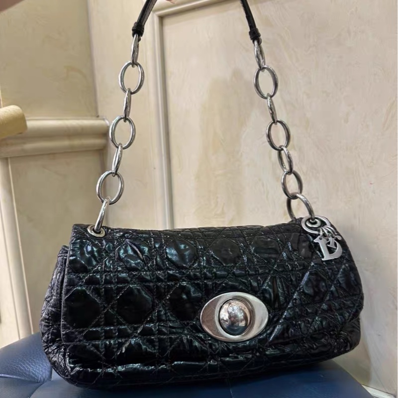 全網最低價 Dior 黑銀羊皮 中古戴妃手袋-1