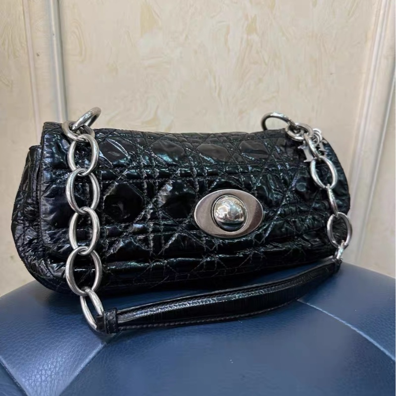 全網最低價 Dior 黑銀羊皮 中古戴妃手袋-2