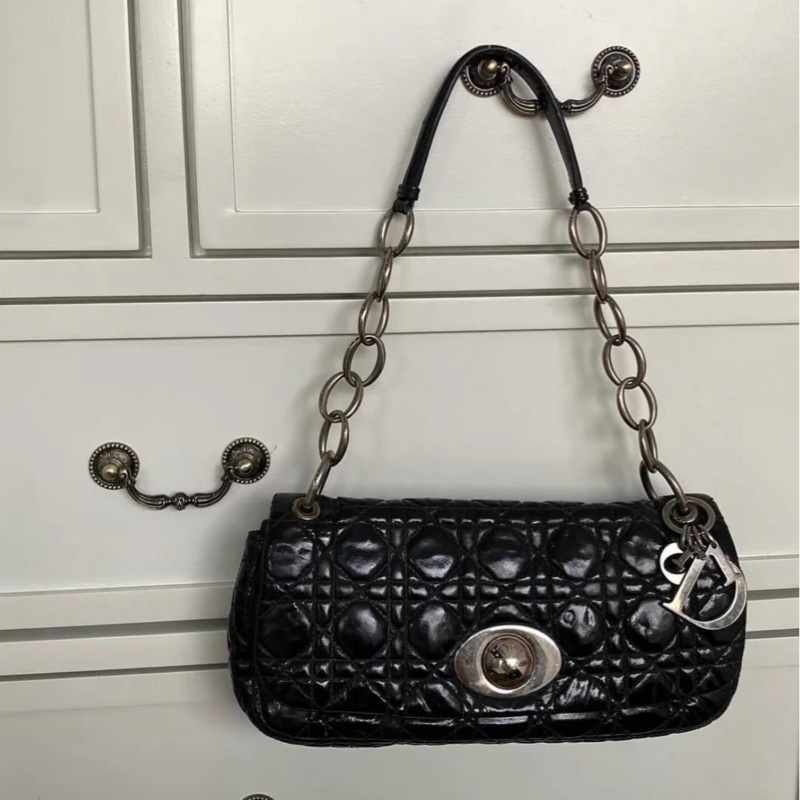 全網最低價 Dior 黑銀羊皮 中古戴妃手袋-7