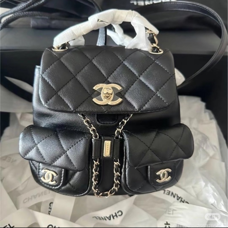 大全配芯片帶膜🈶️購證❤️ #香奈兒 #黑金 牛皮 #青蛙包 #duma #雙肩包-0