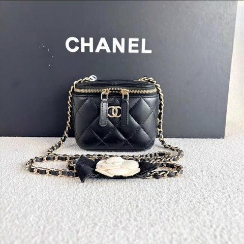 全網最低價Chanel盒子包 山茶花鏈條 黑金保值款98%新