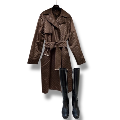 🍒 Louis Vuitton Monogram 絲質風衣大衣／腰帶款/法國製2F251226-1