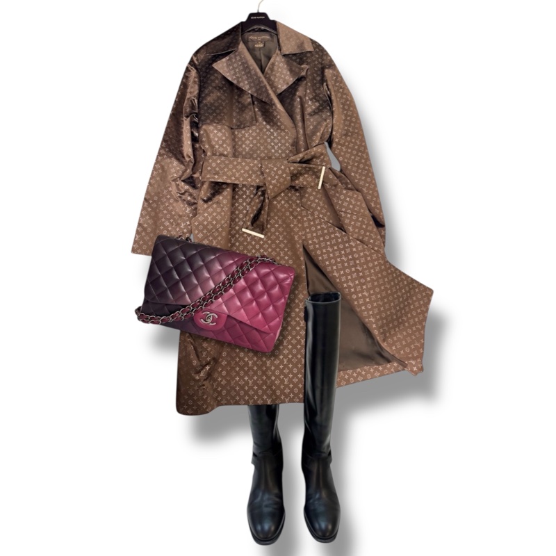🍒 Louis Vuitton Monogram 絲質風衣大衣／腰帶款/法國製2F251226-1-1