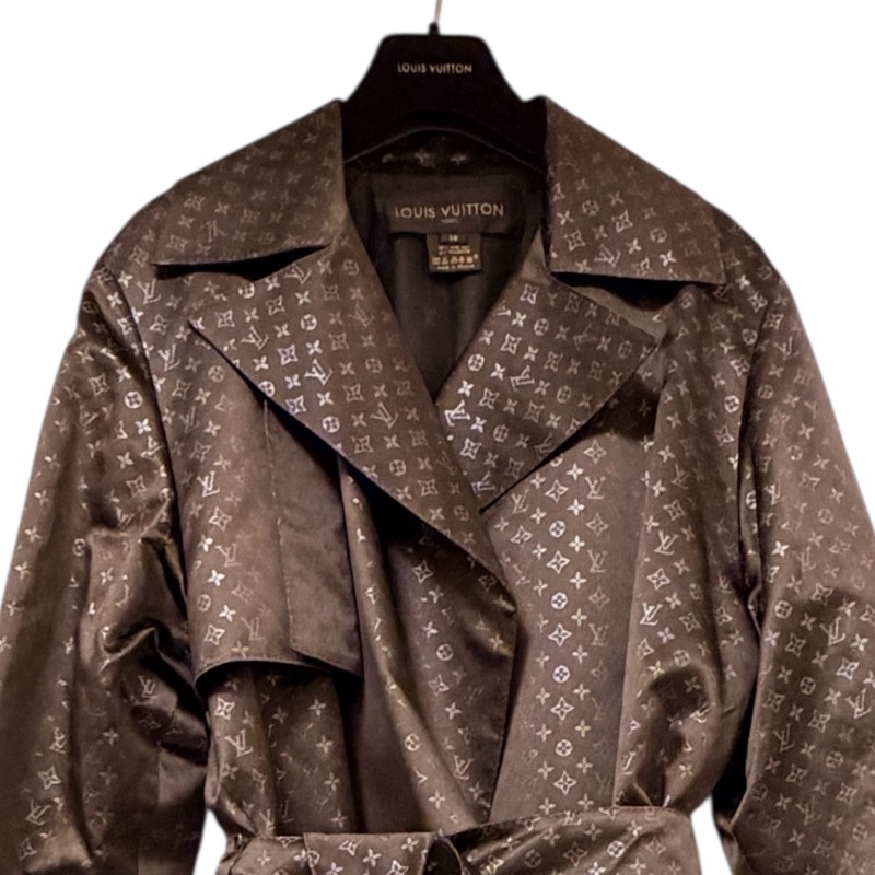 🍒 Louis Vuitton Monogram 絲質風衣大衣／腰帶款/法國製2F251226-1-4