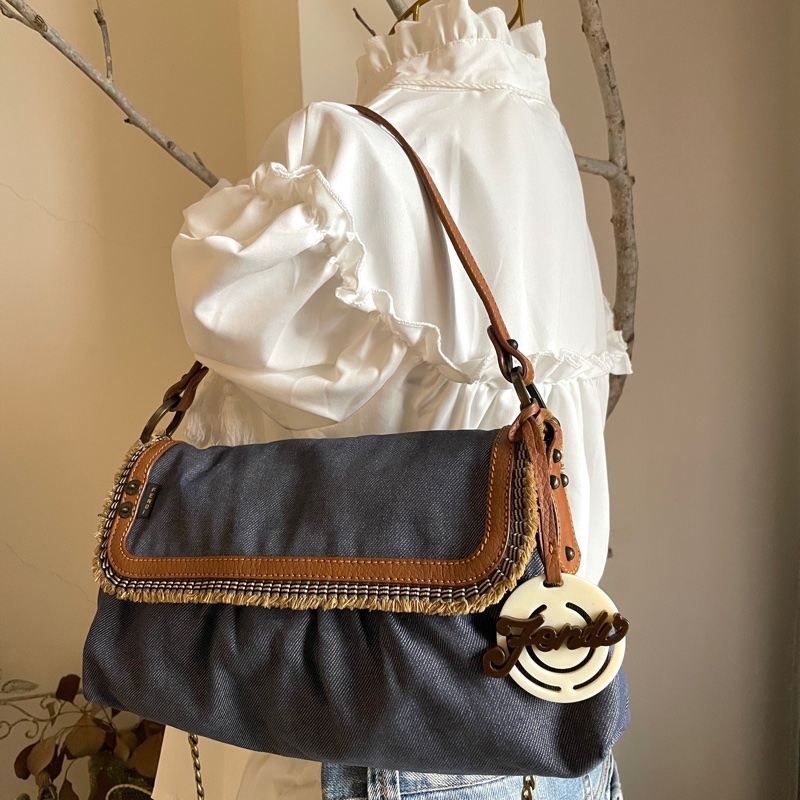 💫牛仔回歸時尚不敗丹寧💫Fendi牛仔單寧翻蓋包/手提包/腋下包/斜背/側背/手拿宴會包/ 手提♦️正品♦️vintage-4