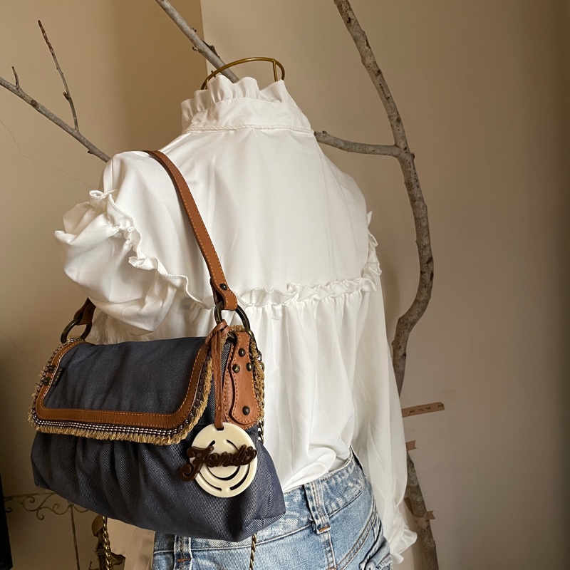 💫牛仔回歸時尚不敗丹寧💫Fendi牛仔單寧翻蓋包/手提包/腋下包/斜背/側背/手拿宴會包/ 手提♦️正品♦️vintage-7