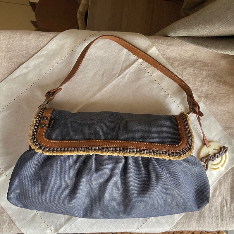 💫牛仔回歸時尚不敗丹寧💫Fendi牛仔單寧翻蓋包/手提包/腋下包/斜背/側背/手拿宴會包/ 手提♦️正品♦️vintage-8