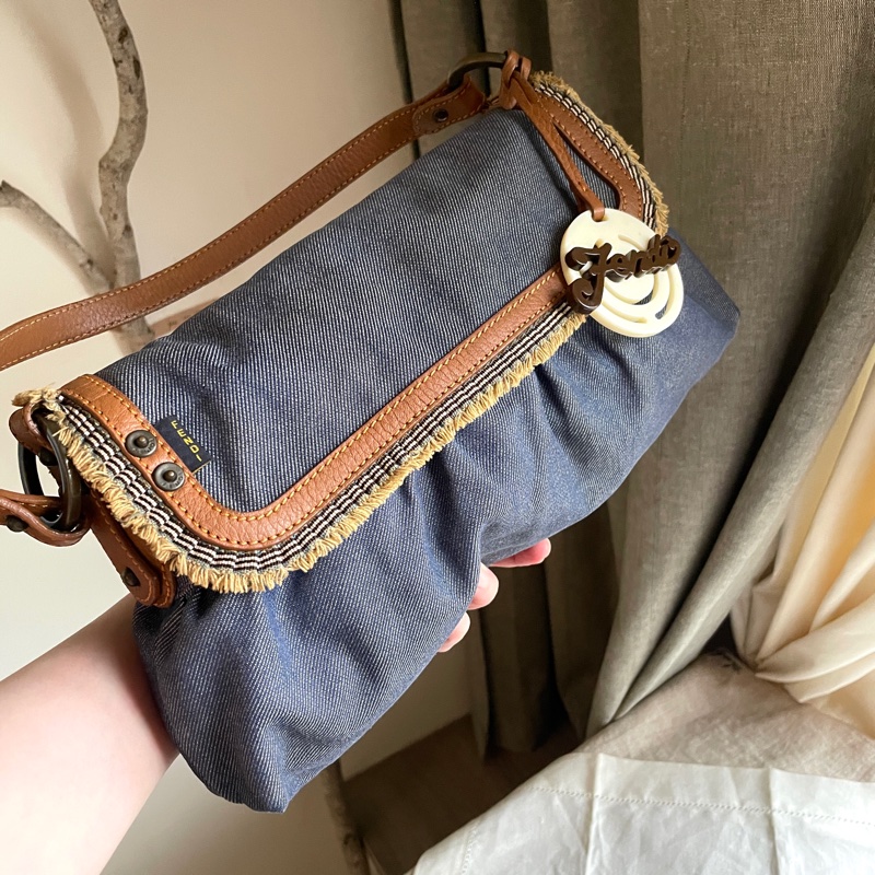 💫牛仔回歸時尚不敗丹寧💫Fendi牛仔單寧翻蓋包/手提包/腋下包/斜背/側背/手拿宴會包/ 手提♦️正品♦️vintage-9