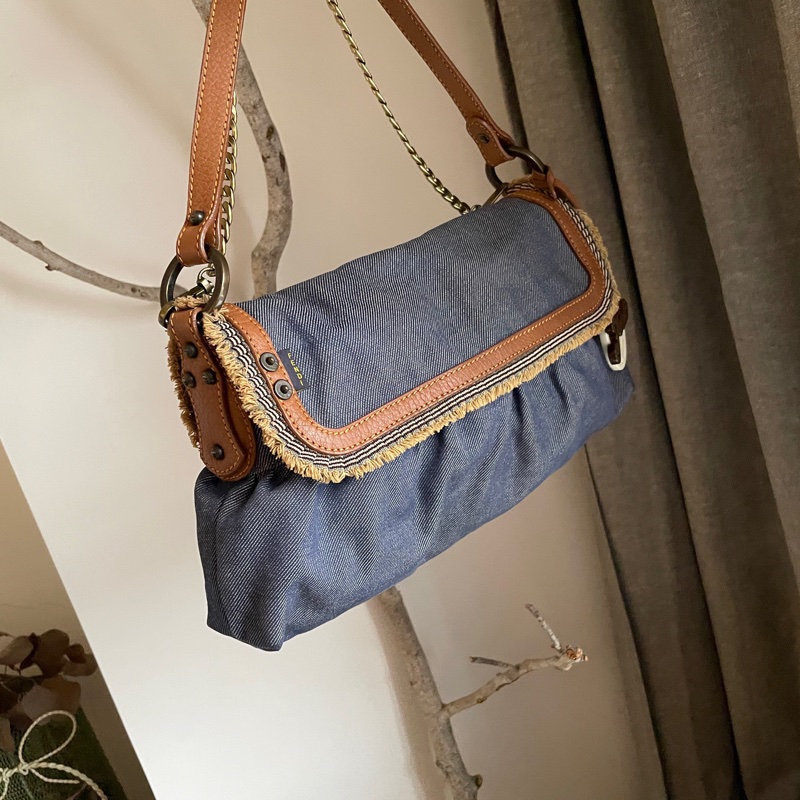 💫牛仔回歸時尚不敗丹寧💫Fendi牛仔單寧翻蓋包/手提包/腋下包/斜背/側背/手拿宴會包/ 手提♦️正品♦️vintage-10