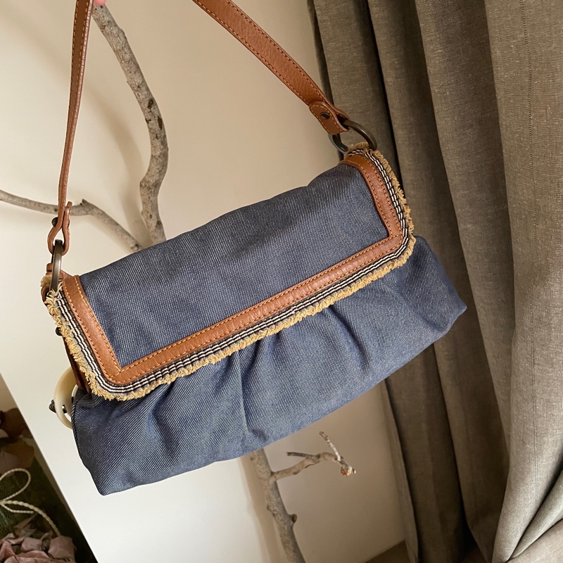 💫牛仔回歸時尚不敗丹寧💫Fendi牛仔單寧翻蓋包/手提包/腋下包/斜背/側背/手拿宴會包/ 手提♦️正品♦️vintage-15