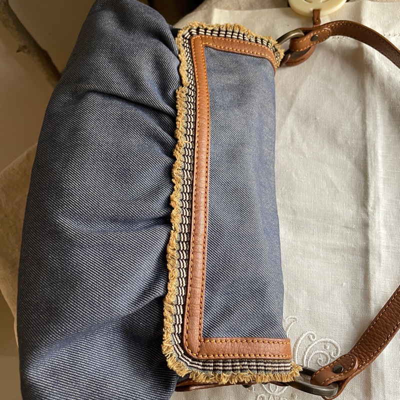 💫牛仔回歸時尚不敗丹寧💫Fendi牛仔單寧翻蓋包/手提包/腋下包/斜背/側背/手拿宴會包/ 手提♦️正品♦️vintage-36