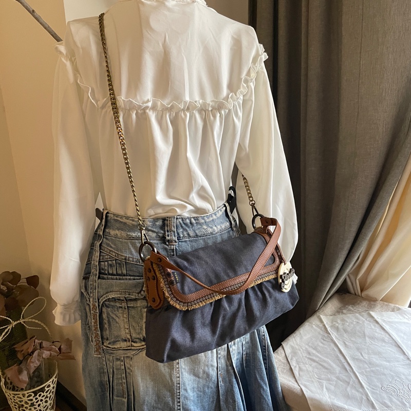 💫牛仔回歸時尚不敗丹寧💫Fendi牛仔單寧翻蓋包/手提包/腋下包/斜背/側背/手拿宴會包/ 手提♦️正品♦️vintage-55