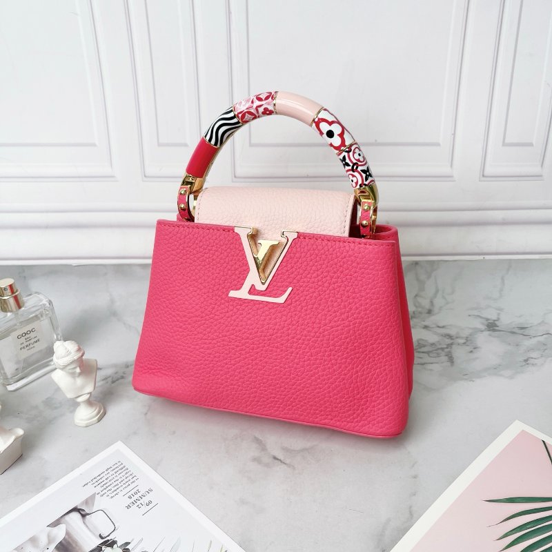 LV 限量款玫粉色capucines mini拼色彩虹陶瓷肩背手提包21×8×14 98新配件塵袋-3