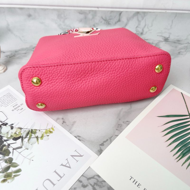 LV 限量款玫粉色capucines mini拼色彩虹陶瓷肩背手提包21×8×14 98新配件塵袋-5