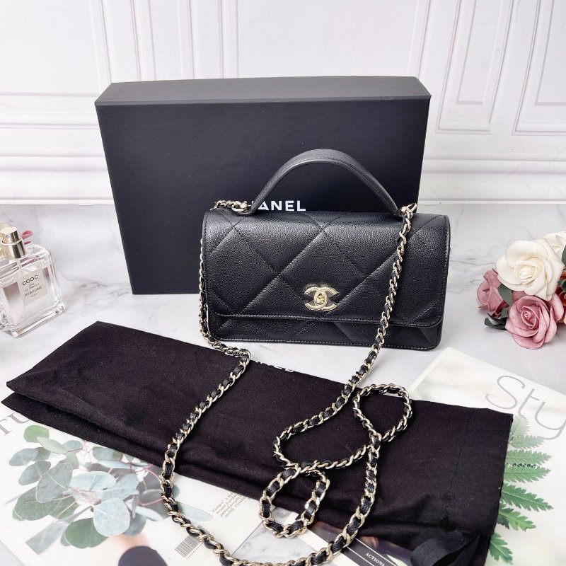 CHANEL 25K黑色金標雙C Logo菱格皮穿鏈斜背手提包 芯片款 18.5×11×6cm 全新閒置配件塵袋盒子購證-1