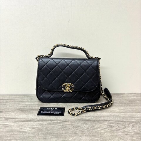 CHANEL 19bag系列黑金手提郵差包 23*16*6 98新配件塵袋保卡