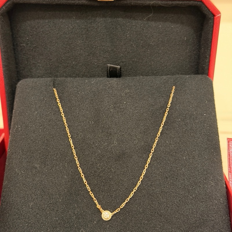 Cartier 18K玫瑰金9分鑽石Amour小姐飛碟單錟項鏈單鑽（小號款） 盒子保卡齋-10