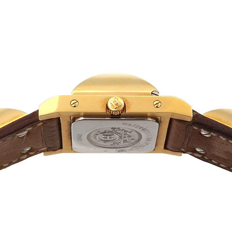 愛馬仕 Medor 女士金字塔金鉚釘腕錶，白色和棕色皮革錶帶，石英機芯-5