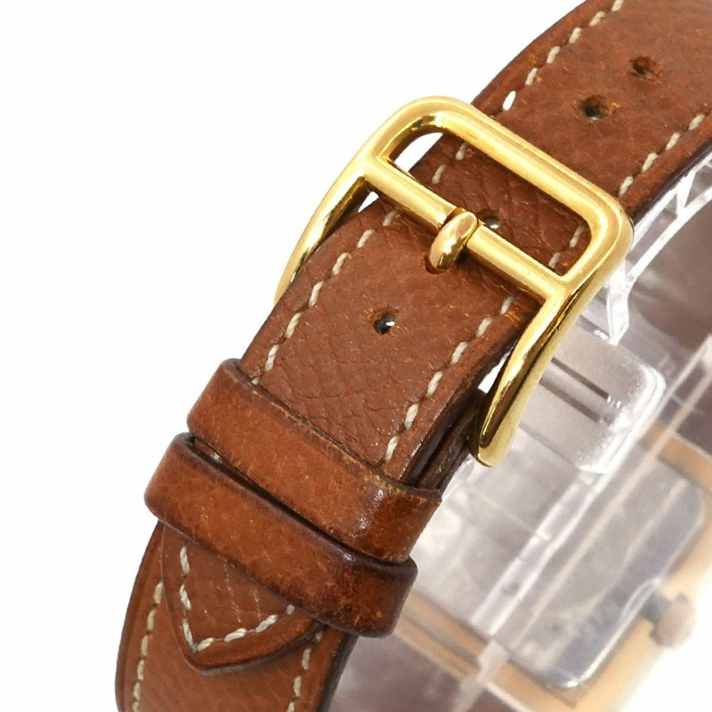 愛馬仕 Medor 女士金字塔金鉚釘腕錶，白色和棕色皮革錶帶，石英機芯-7