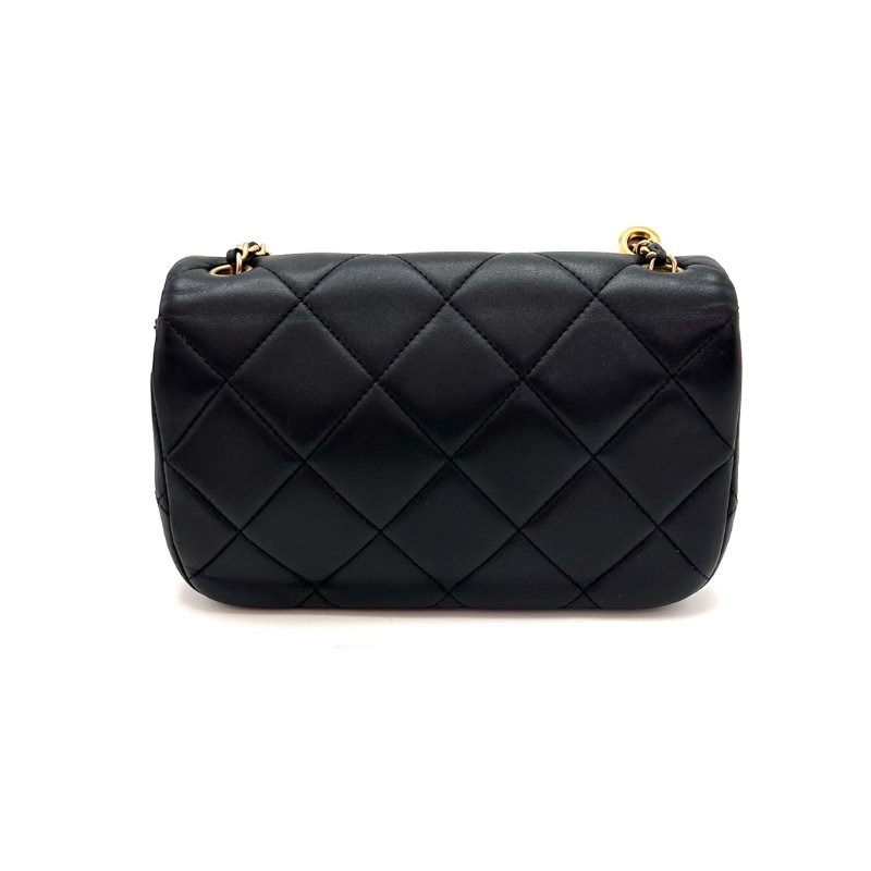 CHANEL 黑金菱格紋雙珍珠大mini肩背斜背包 21*13*6 98新配件盒子塵袋購證-4