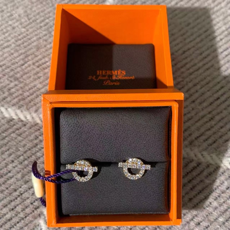 Hermes愛馬仕小Q玫瑰金滿鑽耳環，2024年購入-0