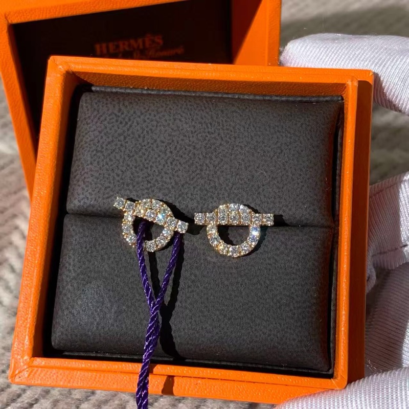 Hermes愛馬仕小Q玫瑰金滿鑽耳環，2024年購入-3