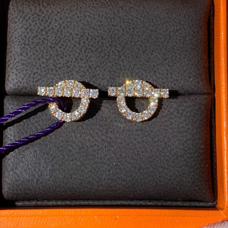 Hermes愛馬仕小Q玫瑰金滿鑽耳環，2024年購入-4