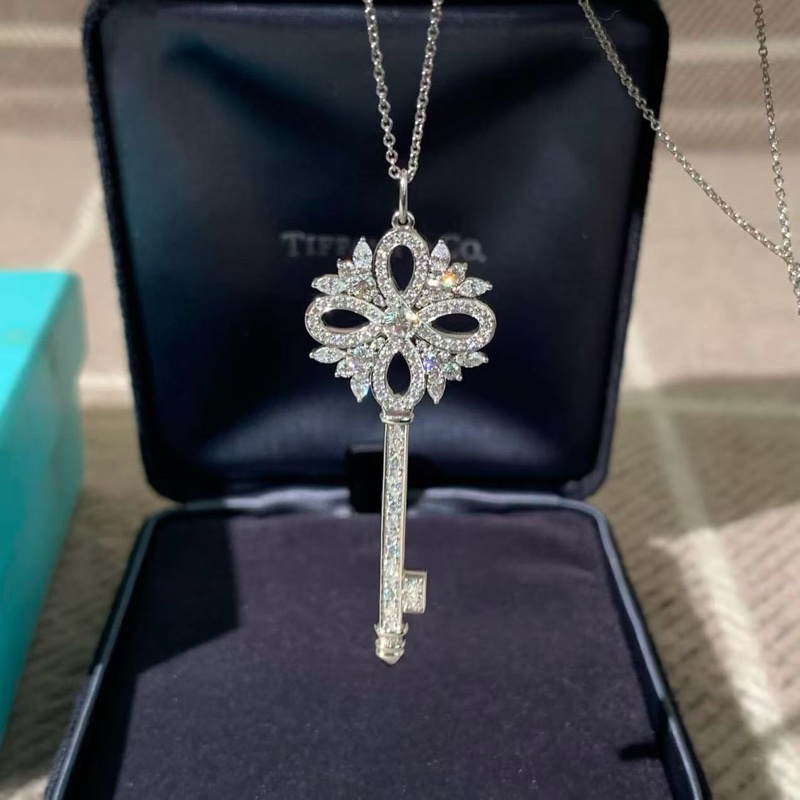 蒂芙尼 Tiffany 維多利亞 key系列 大號 白金滿鑽項鍊-3