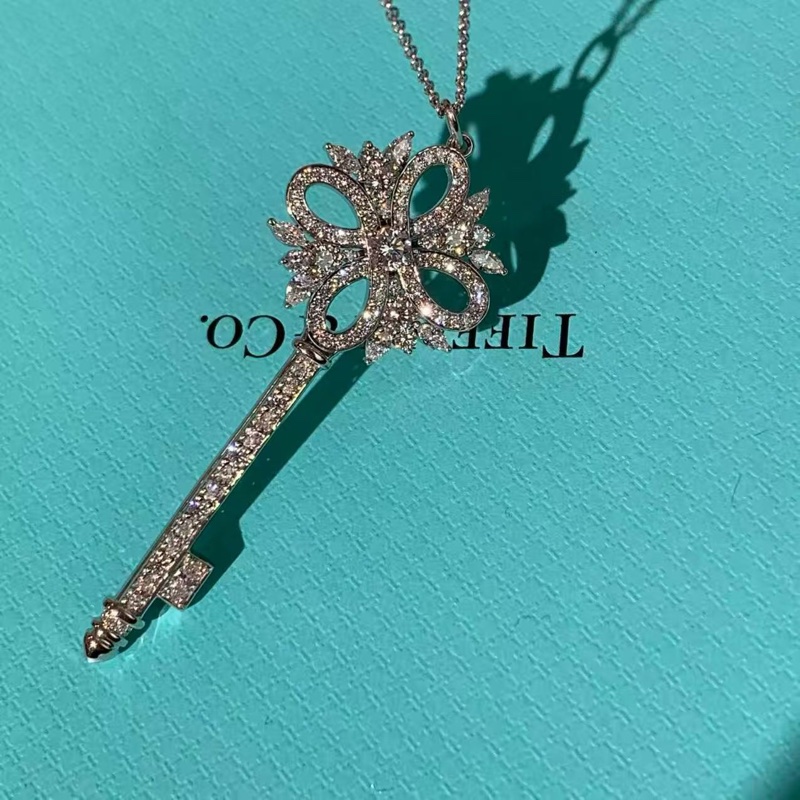 蒂芙尼 Tiffany 維多利亞 key系列 大號 白金滿鑽項鍊-4