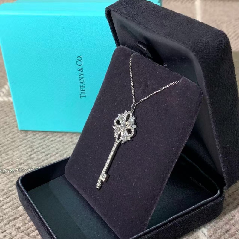 蒂芙尼 Tiffany 維多利亞 key系列 大號 白金滿鑽項鍊-7