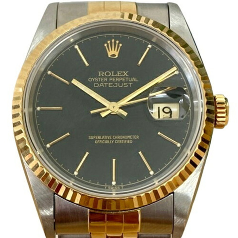 Rolex Datejust 16233 S 系列黑色男士腕錶，不鏽鋼/黃金組合