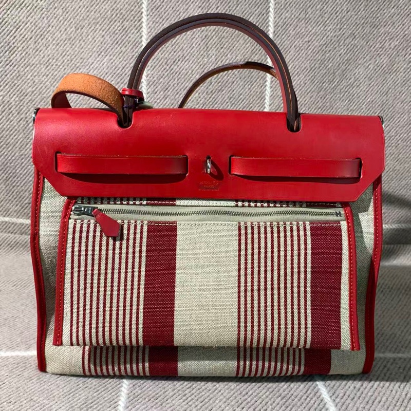 二手Hermes愛馬仕herbal31紅色條紋D刻，皮有輕微發黑磨損邊角有正常使用痕跡-1