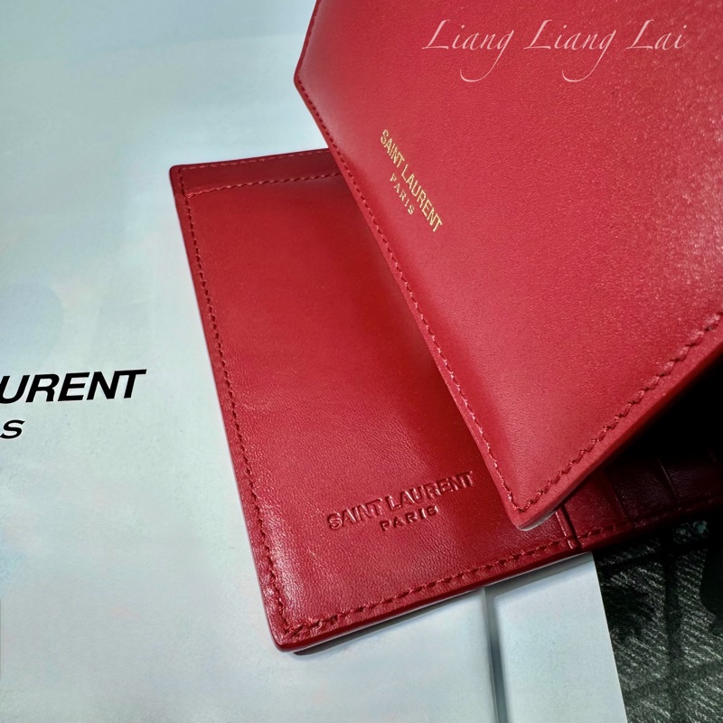 SAINT LAURENT YSL紅色牛皮三折短夾-3