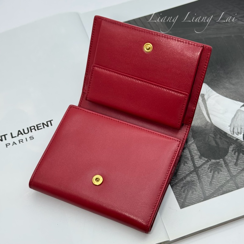SAINT LAURENT YSL紅色牛皮三折短夾-5
